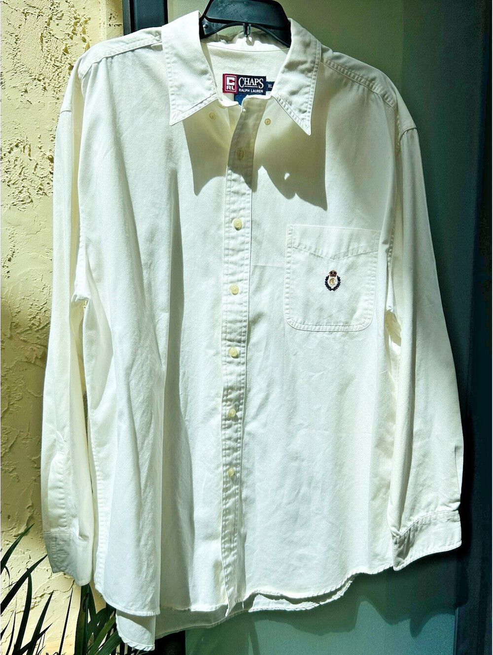 Vintage Chaps Ralph Lauren Crest White Cotton Shirt Button Down Preppy XL